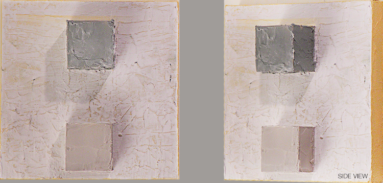 Title: TWINS; Series: Cube Worlds; Size: 24 x 24 inches; Med: Acrylic and balsa wood on canvas; Year: 2012